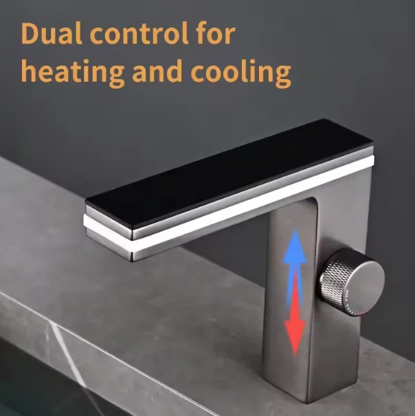 LED Intelligent Digital Temperature Display Hydroelectric Power Smart Surround Atmosphere Brass Aluminum Bathroom Basin Faucet