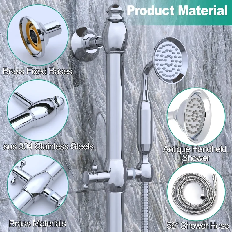 Brass Polished Chrome Concealed Shower System Bathroom Slide Bar Rainfall Shower Set