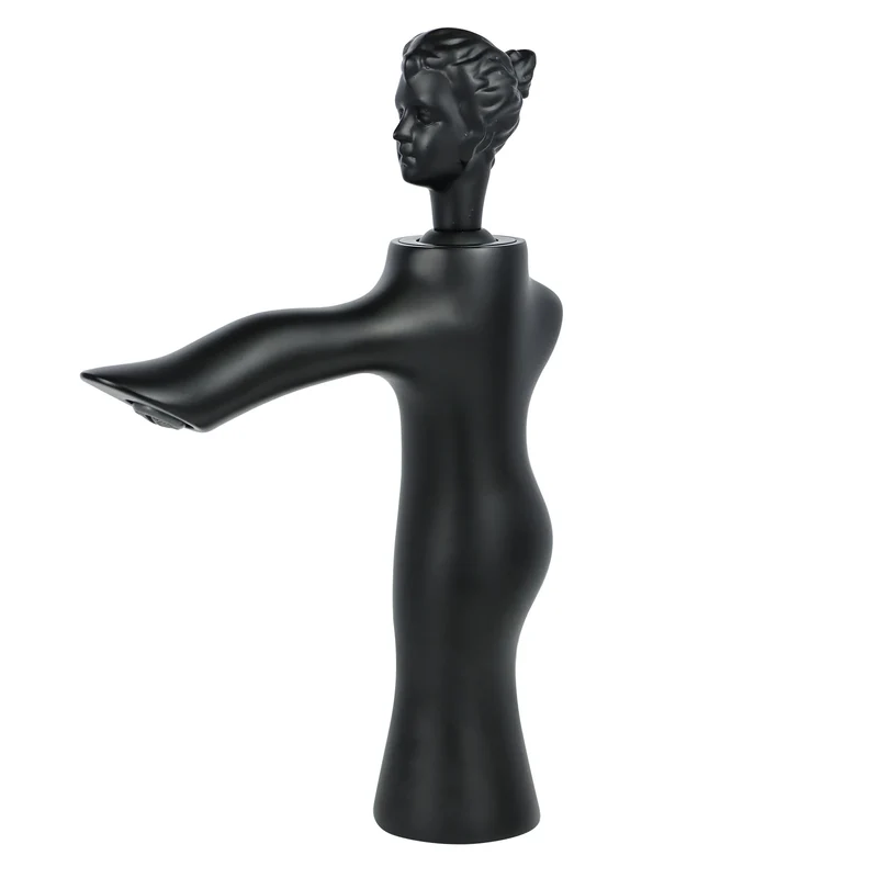Brass Matte Black Thermostatic Vessel Sink Faucet-Vintage Statue Design Single Handle Tall Spout for 1 Hole Deck Mount