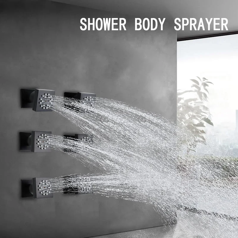 High Pressure Wall Mount Brass Square Showerhead Spa Massage Shower Sprayer Nozzles 2-Function Shower Body Sprays Jet