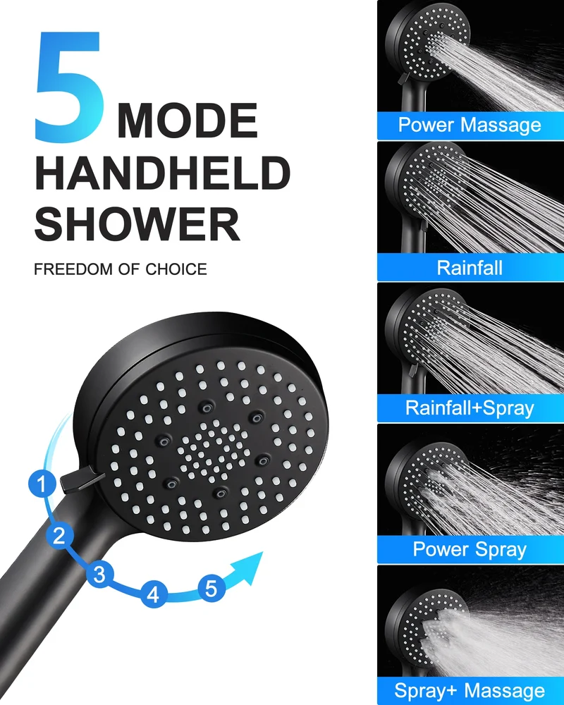 FLG Matte Black Bathroom Stainless Steel Shower Hot and Cold in High Pressure Rainfall Wall Mount Concealed Shower Set