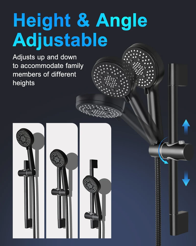 FLG Matte Black Bathroom Stainless Steel Shower Hot and Cold in High Pressure Rainfall Wall Mount Concealed Shower Set