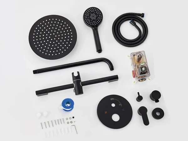 FLG Matte Black Bathroom Stainless Steel Shower Hot and Cold in High Pressure Rainfall Wall Mount Concealed Shower Set