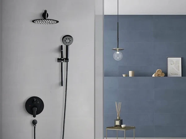 FLG Matte Black Bathroom Stainless Steel Shower Hot and Cold in High Pressure Rainfall Wall Mount Concealed Shower Set