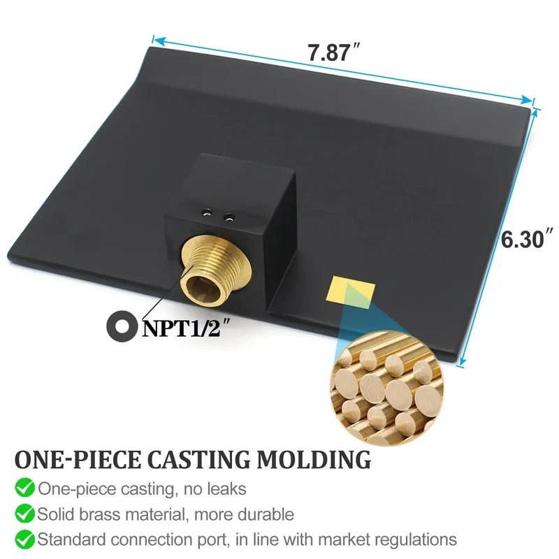 In Wall Concealed Basin Faucet Matte Black Waterfall Split Faucet All Copper Main Body Faucet