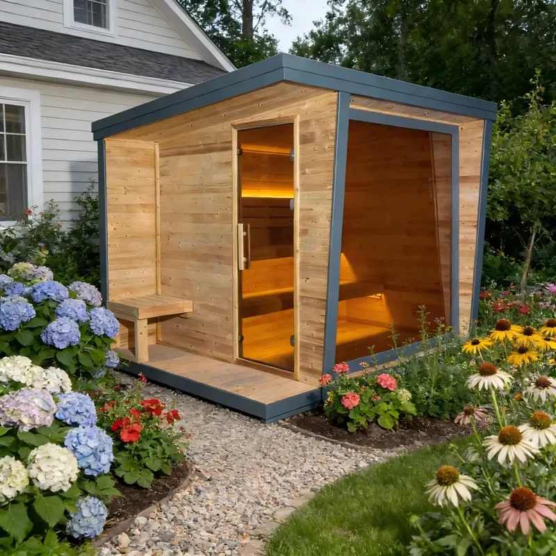 4-Person Traditional Carbonized Spruce Outdoor Dry Sauna Cabin for Garden Patio