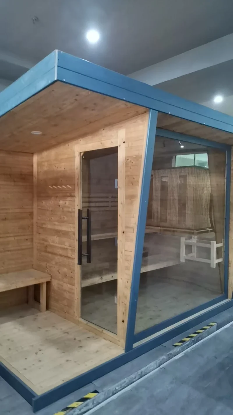 4-Person Traditional Carbonized Spruce Outdoor Dry Sauna Cabin for Garden Patio