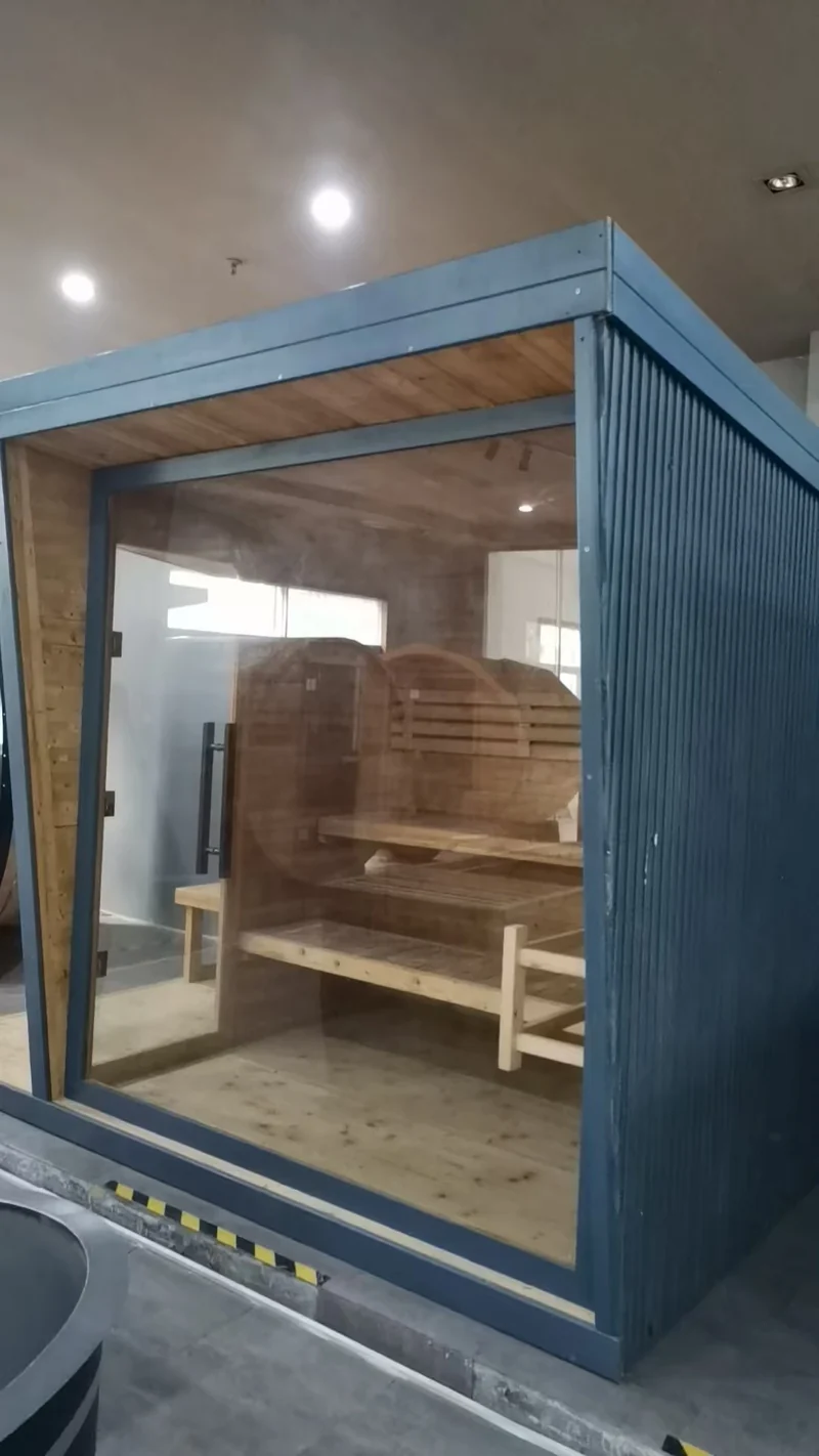 4-Person Traditional Carbonized Spruce Outdoor Dry Sauna Cabin for Garden Patio