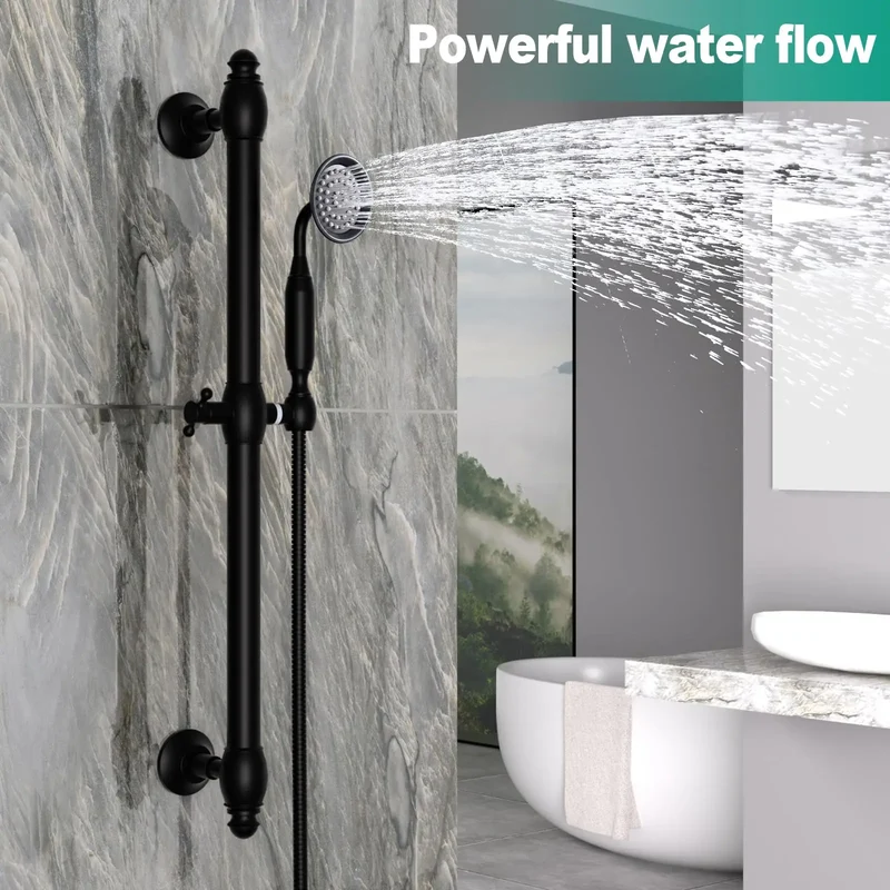 Brass Contemporary Shower Slide Bar Handheld Shower Head Adjustable Height Wall-Mounted 59-Inch Hose Rainfall Waterfall Spray