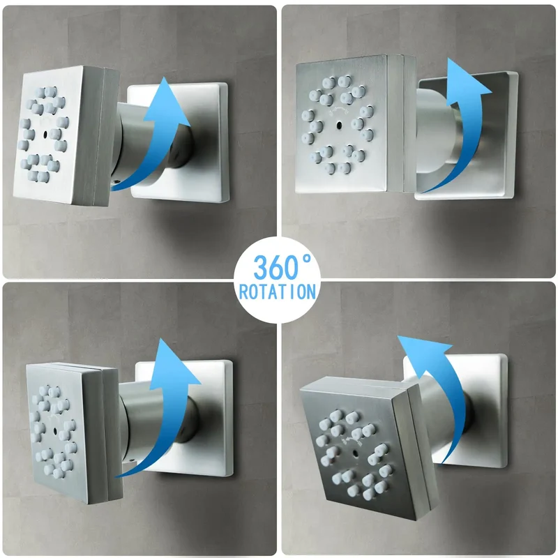 High-Pressure Wall Mounted Brass Square Shower Sprayer Nozzles Brushed Brass Body Jets Rain Pattern Ceramic Thermostatic Faucets