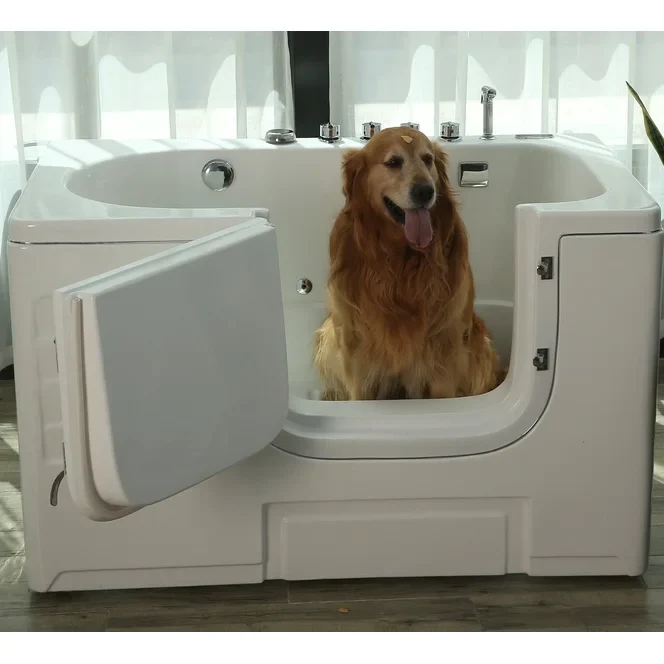Modern Design Portable Rectangle Machine Air Massage Eco-Friendly Acrylic Large Dog Wash Station Free Standing Dog Spa Bathtub