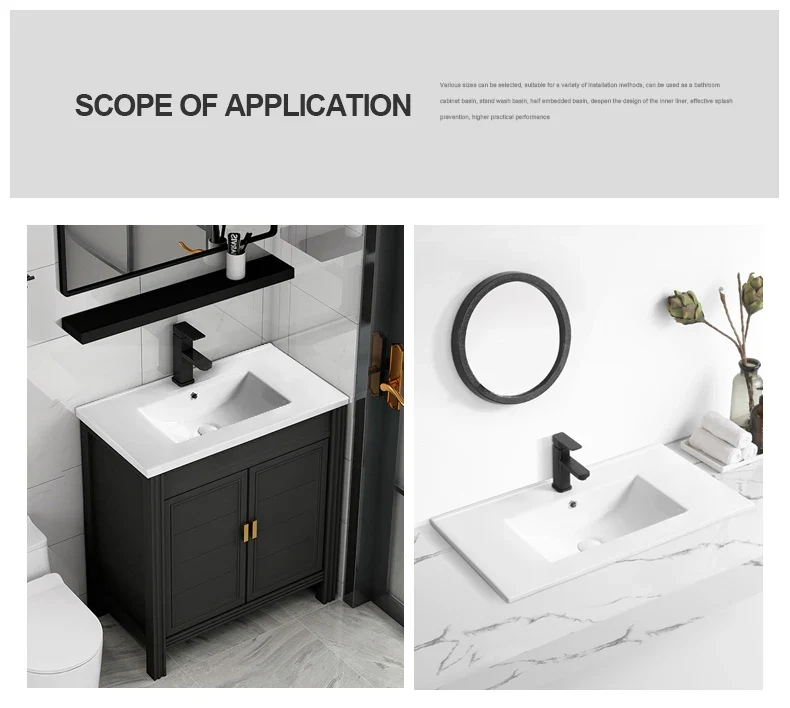 Modern 500mm Integrated White Ceramic Rectangular Top Vanity Bathroom Sink Joystick Handle Single-Hole Stone Thin Edge Basin