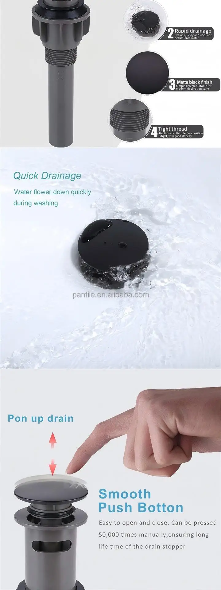 Custom High Quality Plastic Pop-up Basin Drain for Bathroom Color Options Available Featuring Overflow Sanitary