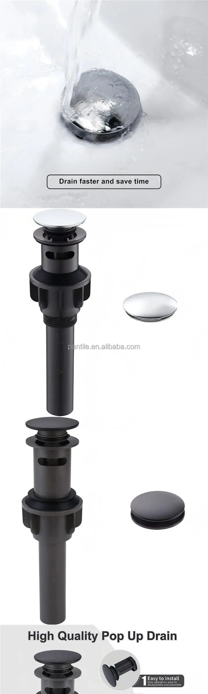 Custom High Quality Plastic Pop-up Basin Drain for Bathroom Color Options Available Featuring Overflow Sanitary