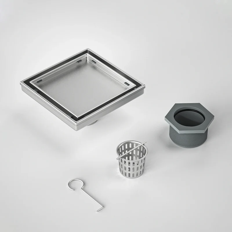 Dropshipping Available Brushed Stainless Steel 4x4 Square Floor Drain with Recessed Tile Insert Panel for Bathroom