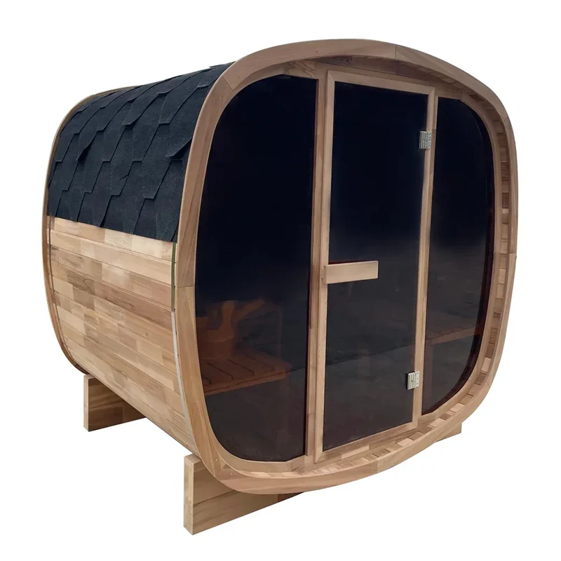 Traditional Red Cedar Sauna Cabin 2060mm Outdoor Sauna with Customize Glass Door for Patio Relaxation
