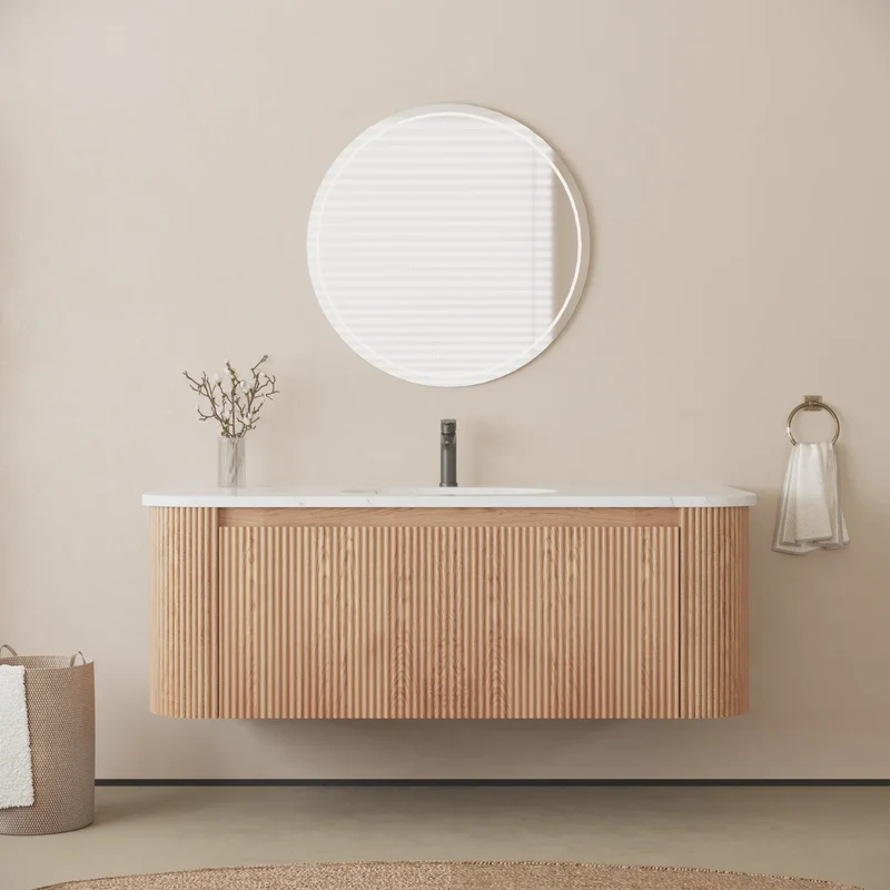 USA Free Shipping Floating Curved Bathroom Cabinet Wall Mounted 36 Inch 42 Inch Bathroom Vanity Cabinet with Countertop