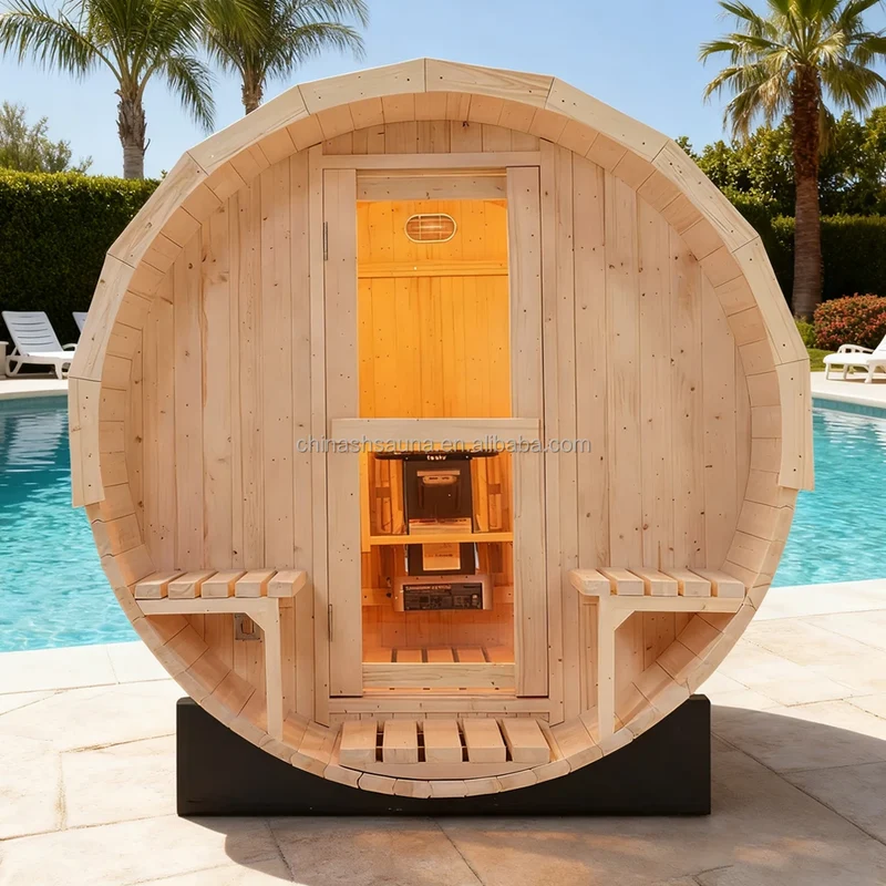 Luxury 8ft Canadian White Pine Barrel Sauna | Steel & Glass Frame | Backyard Spa Retreat - 10% OFF, in Stock Now