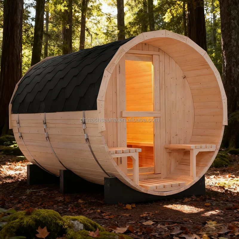 Luxury 8ft Canadian White Pine Barrel Sauna | Steel & Glass Frame | Backyard Spa Retreat - 10% OFF, in Stock Now