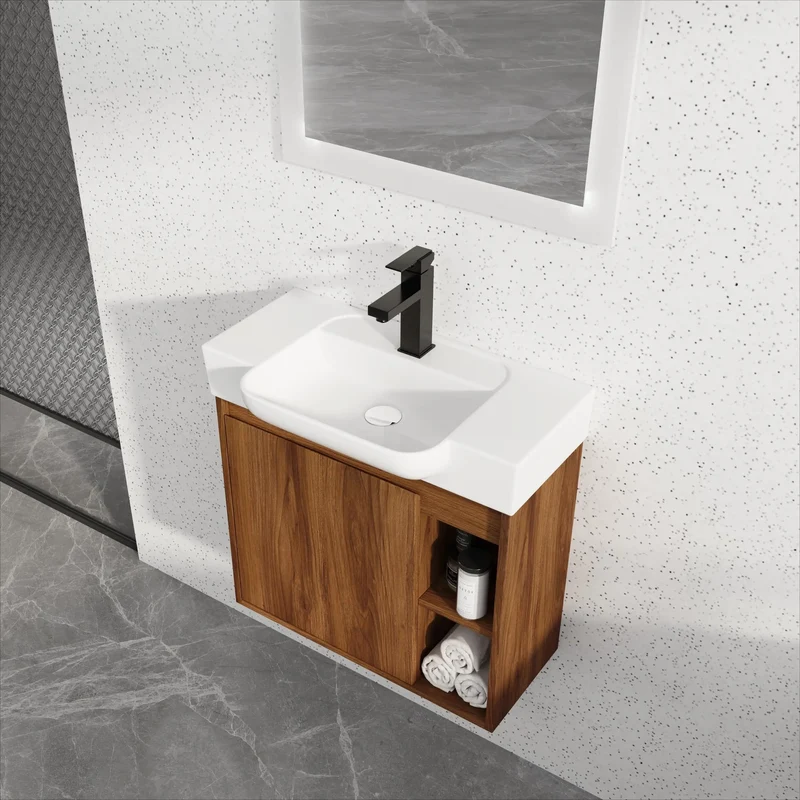 Free Shipping USA 24" Modern Floating Bathroom Vanity with Sink, Plywood Wall Mounted with Side Open Storage & Soft Close Door