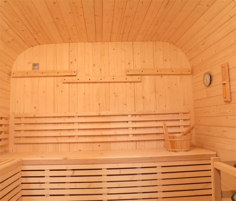 In Stock & 10% OFF: Luxury 2M Canadian White Pine Cube Sauna - Steel & Glass Frame, Backyard Spa Retreat