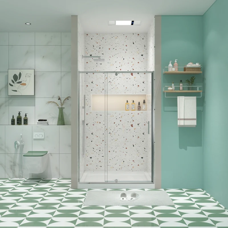 56-60" X 71" Chrome Pivot Shower Door, 1/4" SGCC Tempered Glass & Reversible Installation