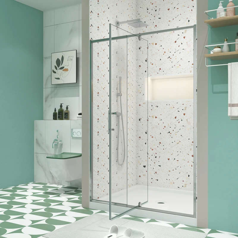 56-60" X 71" Chrome Pivot Shower Door, 1/4" SGCC Tempered Glass & Reversible Installation