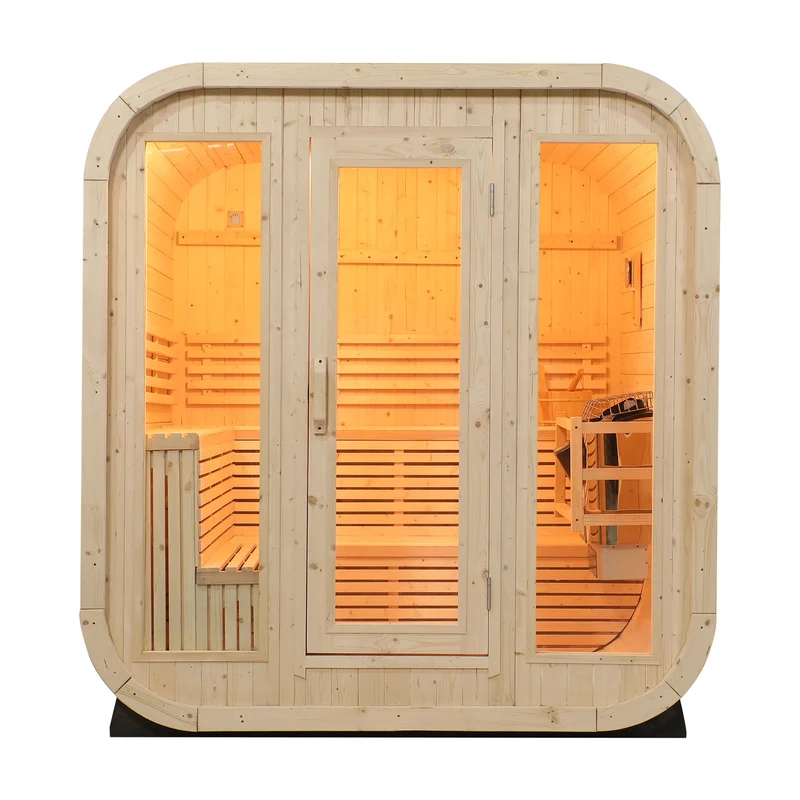 Outdoor Cube Sauna Room 4-6 Person Canadian White Pine Wood Traditional Finnish Sauna with Electric Heater and Tempered Glass