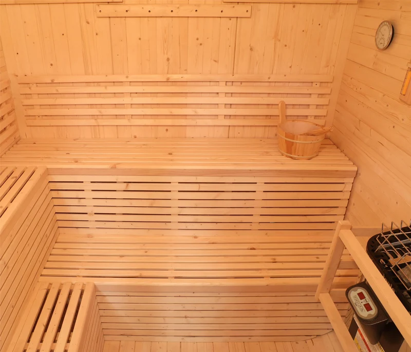 Outdoor Cube Sauna Room 4-6 Person Canadian White Pine Wood Traditional Finnish Sauna with Electric Heater and Tempered Glass