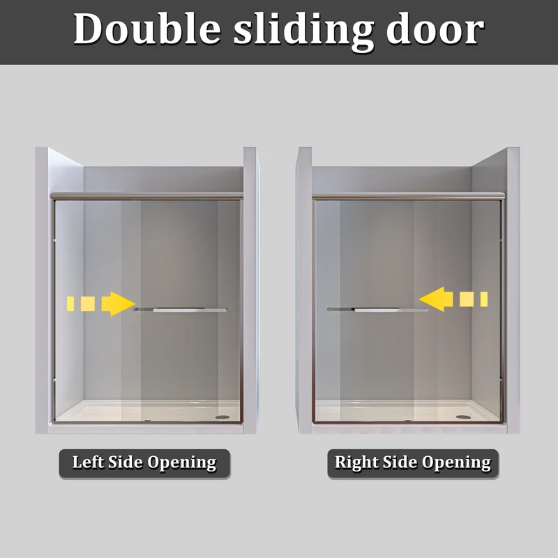 Tempered Glass Shower Door, Double Handle Design, Leak-Proof & Easy to Clean