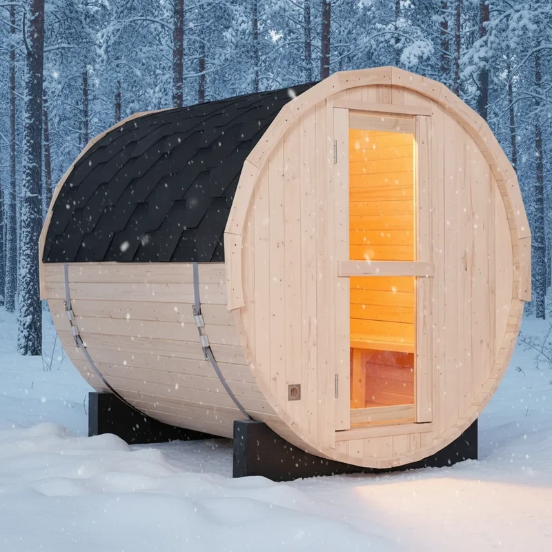 Spacious 4-Person Outdoor Barrel Sauna with Aromatherapy for Home Wellness