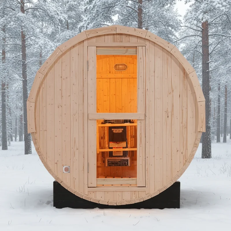 Premium 4-Person Outdoor Barrel Sauna Kit - Natural White Pine Wood, Home Spa & Backyard Wellness Retreat