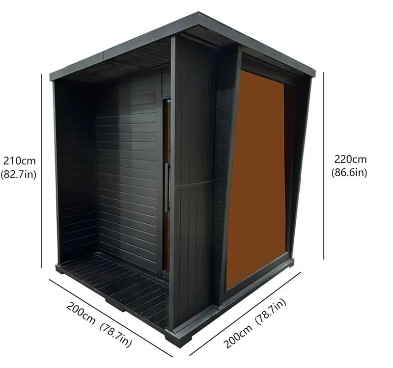 New Stocks in USA Modern Design Black Outdoor Dry Steam Red Cedar Electric Sauna with 8mm Glass