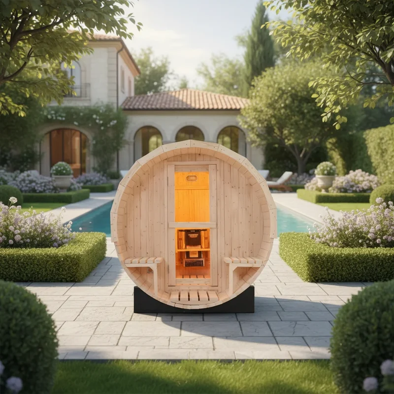 Waterproof 6 Person Outdoor 1.8*2.4M Barrel Sauna Solid Wood Traditional Steam Barrel Sauna Room for Health Benefits