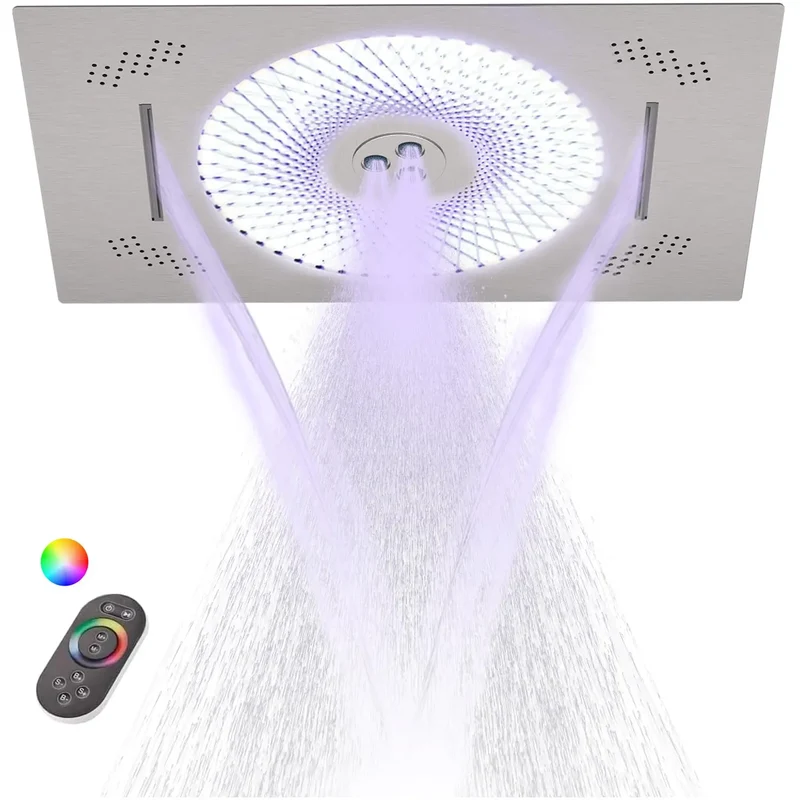 24x16 Inch Large Luxury LED Rainfall Shower Panel, Color Changing Shower Head, Wall Mount