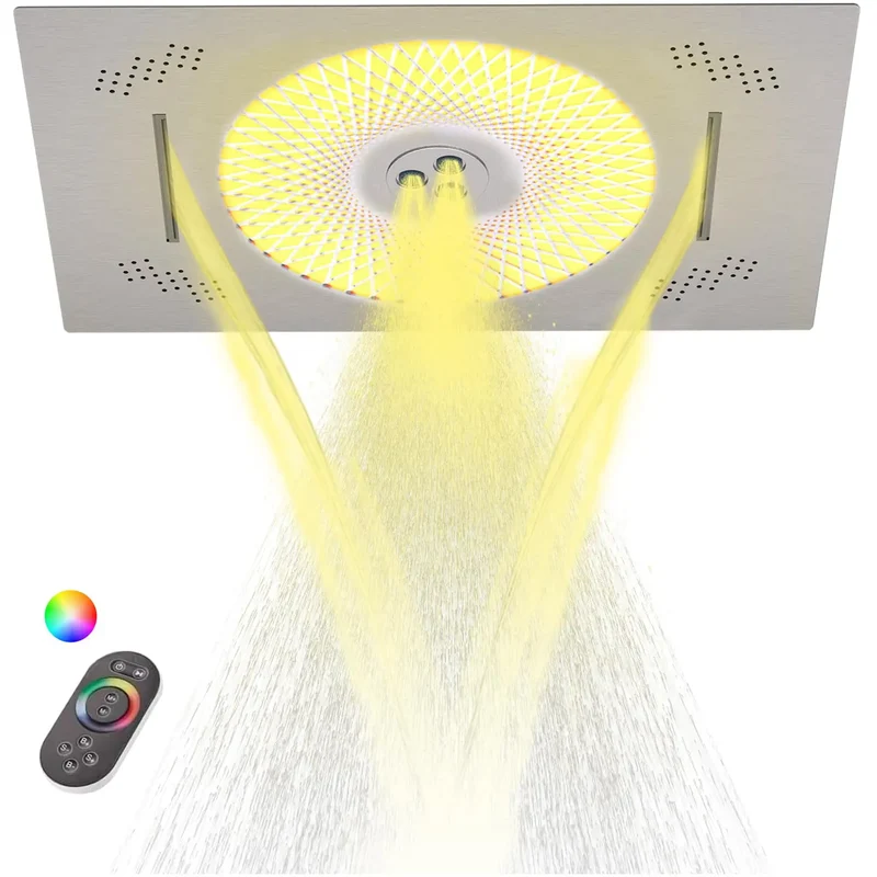 24x16 Inch Large Luxury LED Rainfall Shower Panel, Color Changing Shower Head, Wall Mount