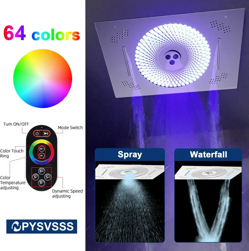 24x16 Inch Large Luxury LED Rainfall Shower Panel, Color Changing Shower Head, Wall Mount
