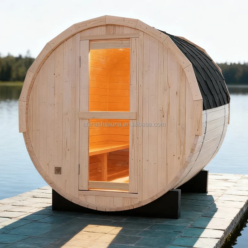 Handcrafted 4-Person White Pine Barrel Sauna Kit Outdoor Backyard Spa for Home Relaxation