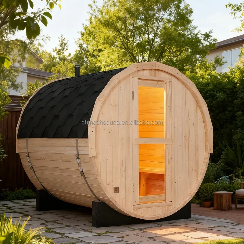 Handcrafted 4-Person White Pine Barrel Sauna Kit Outdoor Backyard Spa for Home Relaxation