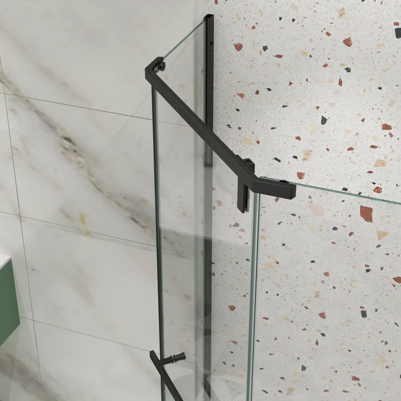 34.75" X 72" Frameless Neo-Angle Pivot Shower Door Matte Black 1/4" Tempered Glass
