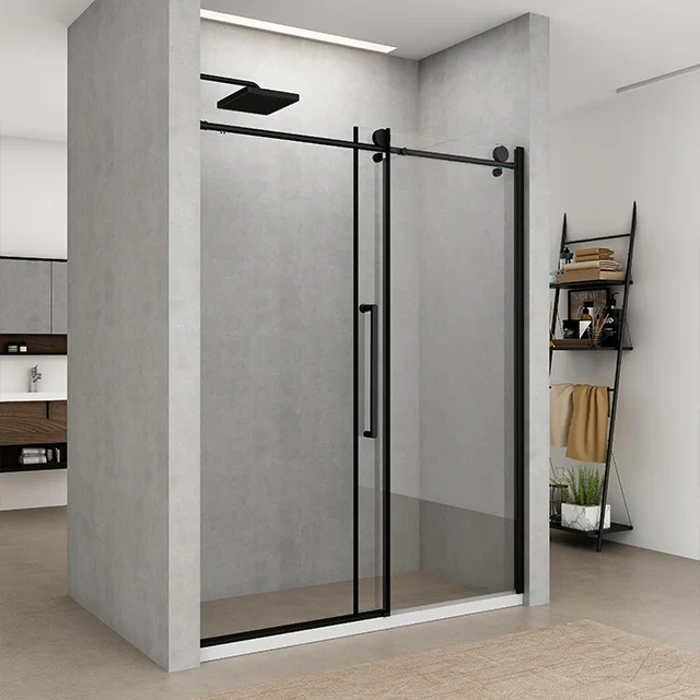 Sliding Framed Shower Door, Matte Black Aluminum Frame, Black Seal Strip, Tempered Glass for Bathroom Shower Room Door