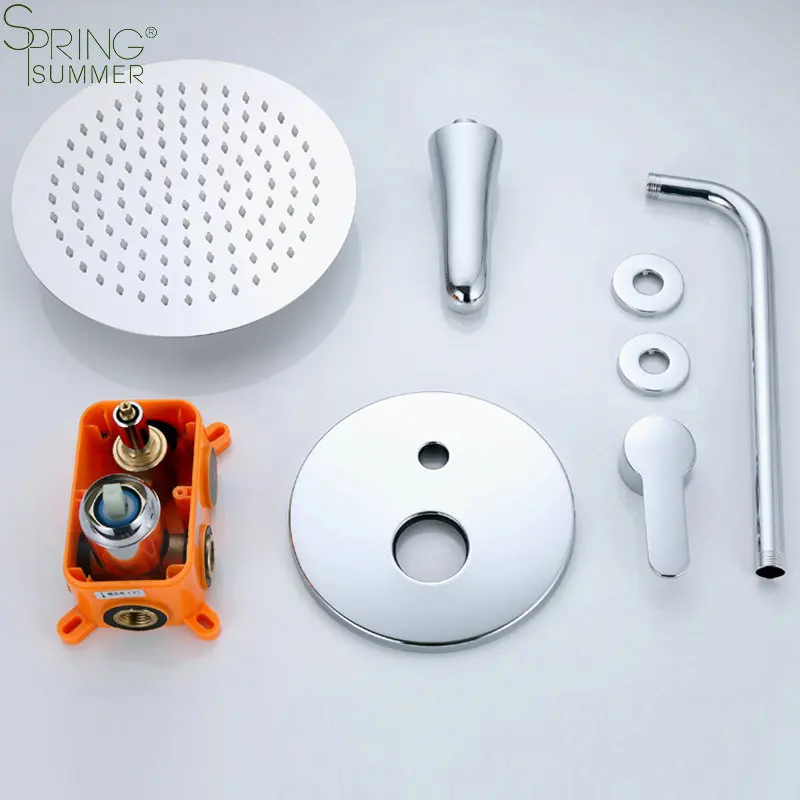 Modern In-wall Rain Head Shower Faucet Set H005 Brass Bathroom Mixer with Chrome Finish Concealed Shower Taps