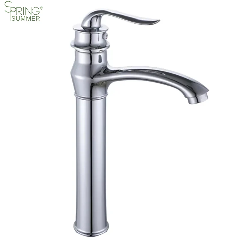 European Style Zinc Single Hole Single Handle Counter Top Metered Ceramic Valve Core Bathroom Tall Wash Basin Faucet