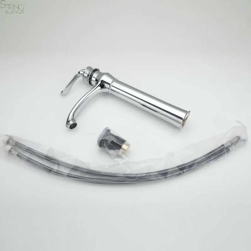 European Style Zinc Single Hole Single Handle Counter Top Metered Ceramic Valve Core Bathroom Tall Wash Basin Faucet