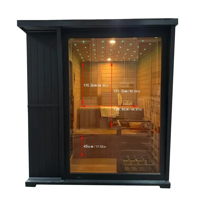 4 Person Luxury Outdoor Sauna Room Hemlock Exterior Red Cedar Interior with Electric Heater for Backyard Home Use