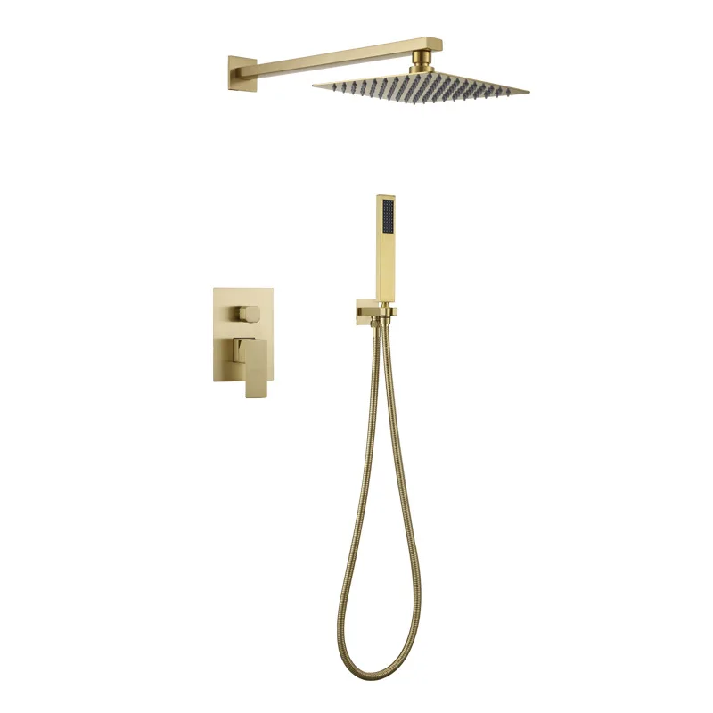 Shower System with Stainless Steel Shower Head for Bathroom Hotel Outdoor Brushed Golden Concealed Shower Set