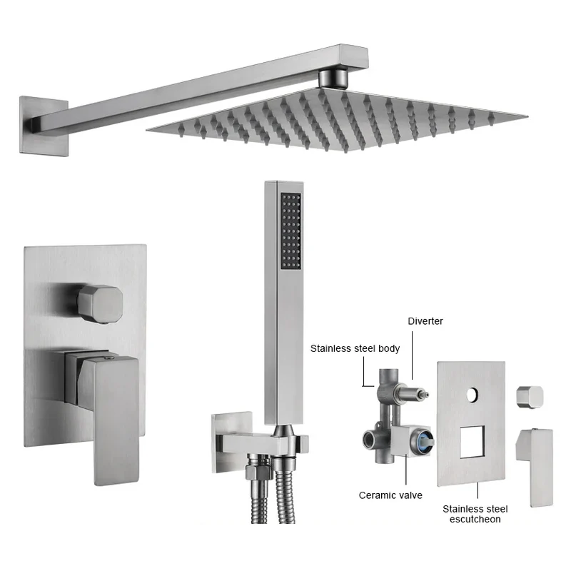 Shower System with Stainless Steel Shower Head for Bathroom Hotel Outdoor Brushed Golden Concealed Shower Set
