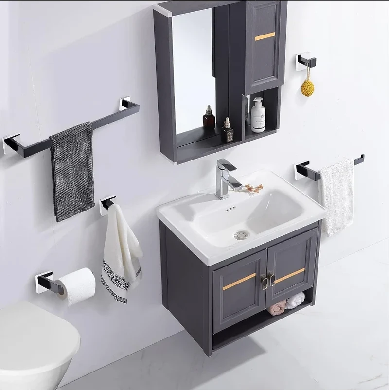 Deao Wall Mounted Towel Rack 5-piece Matte Black Bathroom Hardware Accessory Set Stainless Steel Towel Rod Set