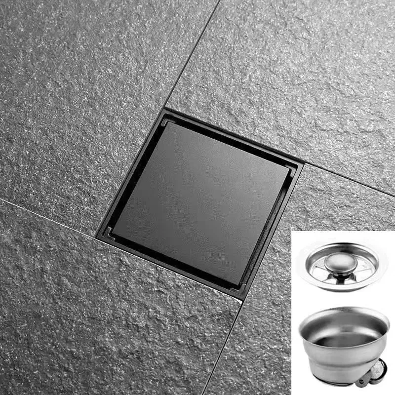 Brushed 4-Inch Square Stainless Steel Shower Floor Drain Invisible Brushed Grate Cover Strainer Tile Insert Bathroom Drainer