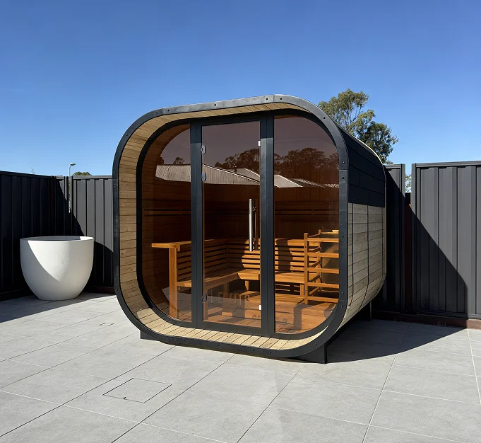 Luxury Carbonized Spruce Outdoor Sauna Electric Heater Cube Barrel Sauna Cabin for Hotel Resort Villa Backyard Garden